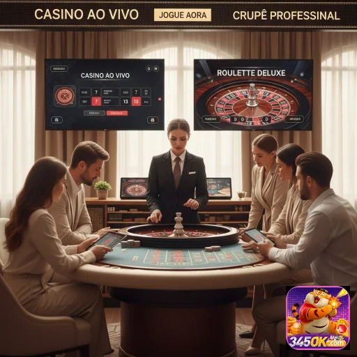 Imagem de cassino ao vivo com jogo no site 345ok, mostrando mesas e distribuição de cartas.